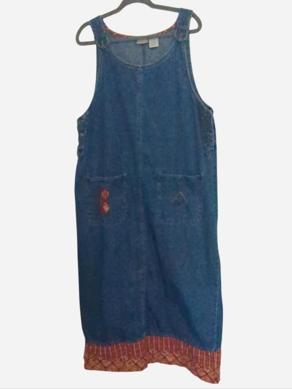 VTG 90s Bobbie Brooks Denim Jumper Dress L - Cottagecore School Teacher Chic